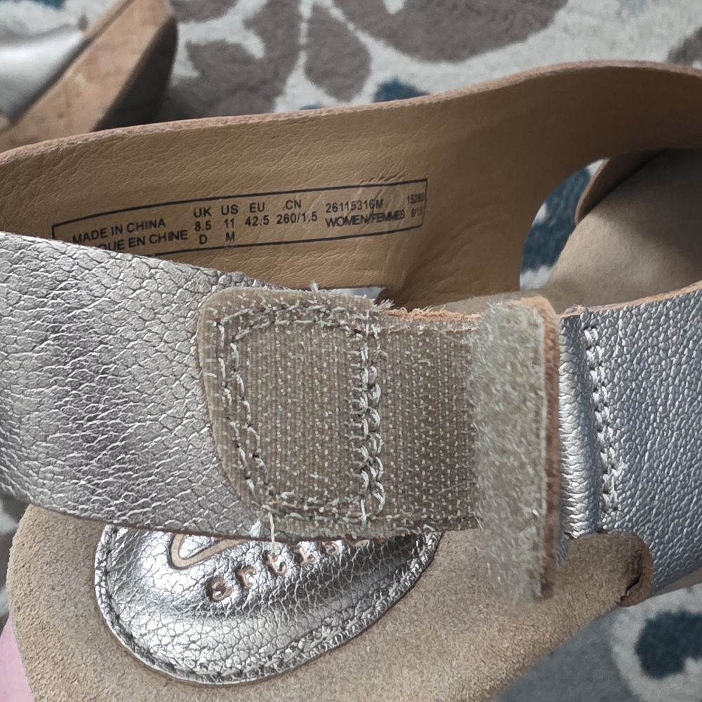 Clarks Women’s Pewter Metallic Crossover Wedge Sandals - Picture 4 of 6